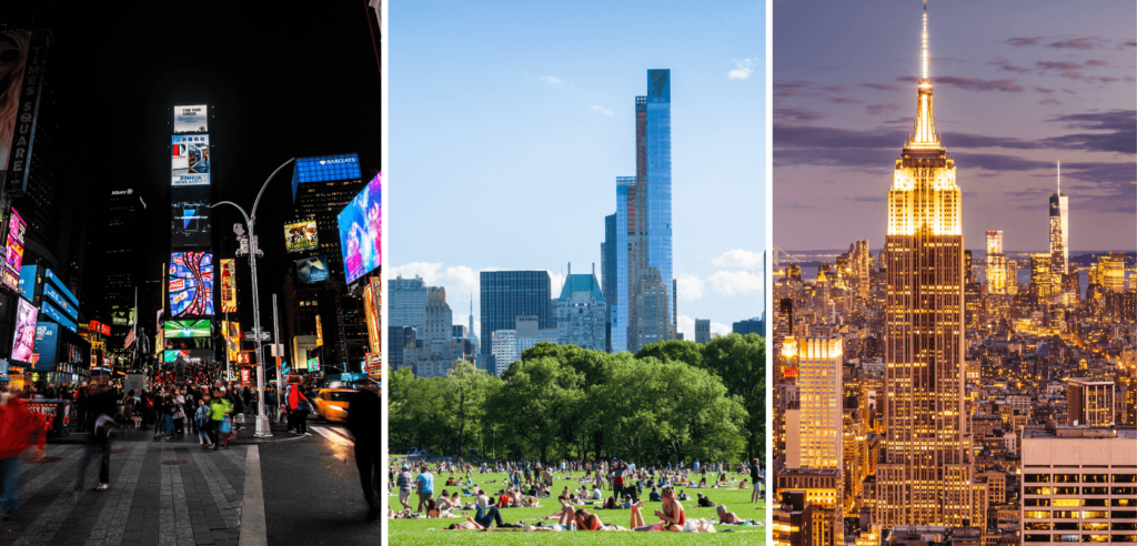 Best places to visit in New York A panoramic view of Manhattan featuring the Empire State Building, Central Park, and the iconic city skyline