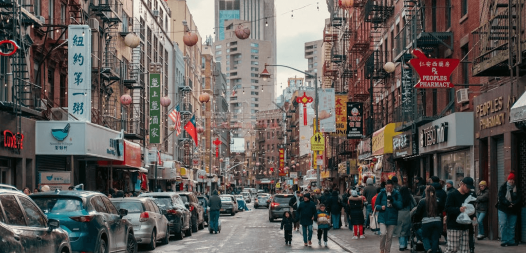 Best places to visit in New York Vibrant street scene and neon signs in the heart of Chinatown