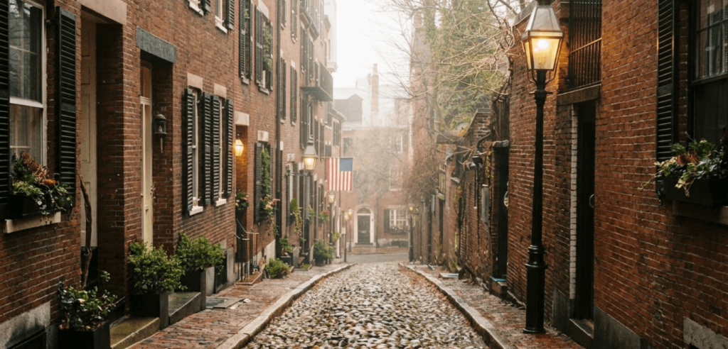 Acorn Street in Beacon 
Hill, Boston