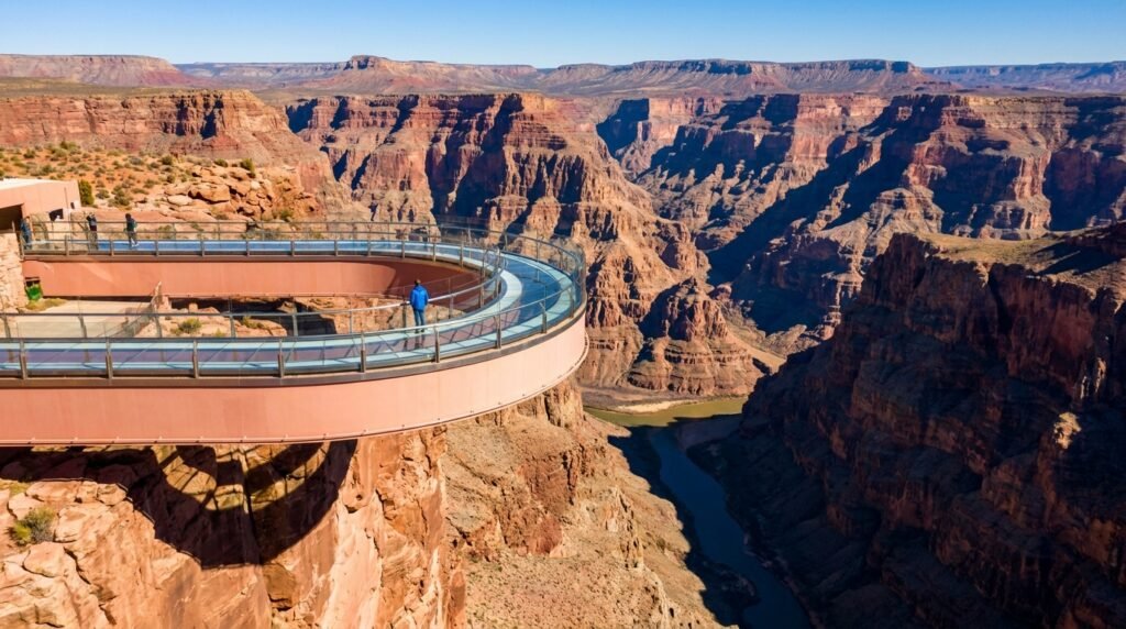 Grand Canyon West Rim Skywalk glass bridge jutting over the canyon