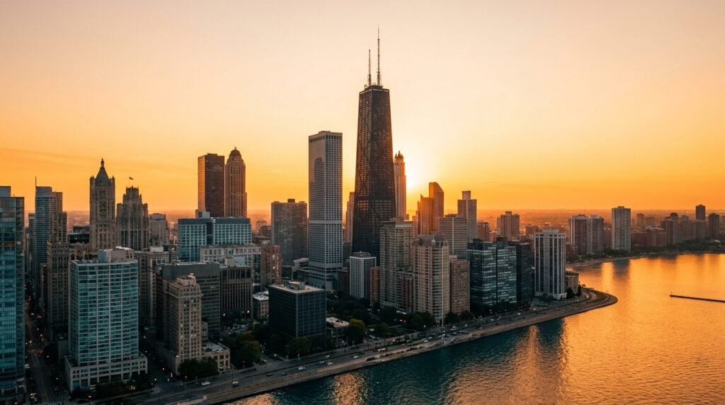 Willis Tower Skydeck Chicago – tourist standing on the glass ledge overlooking the city from 1353 feet, places to visit in chicago